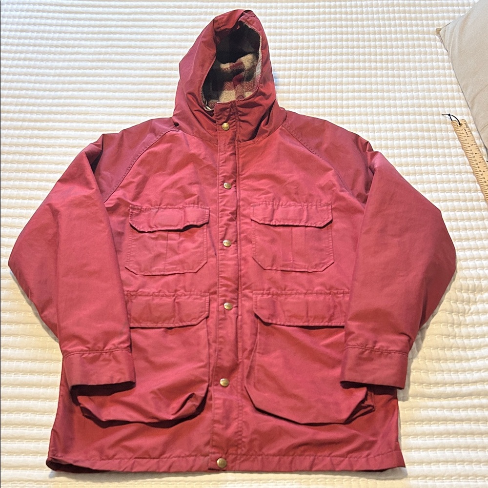 Woolrich Men's Deep Red Hooded Field Jacket Flannel Lining